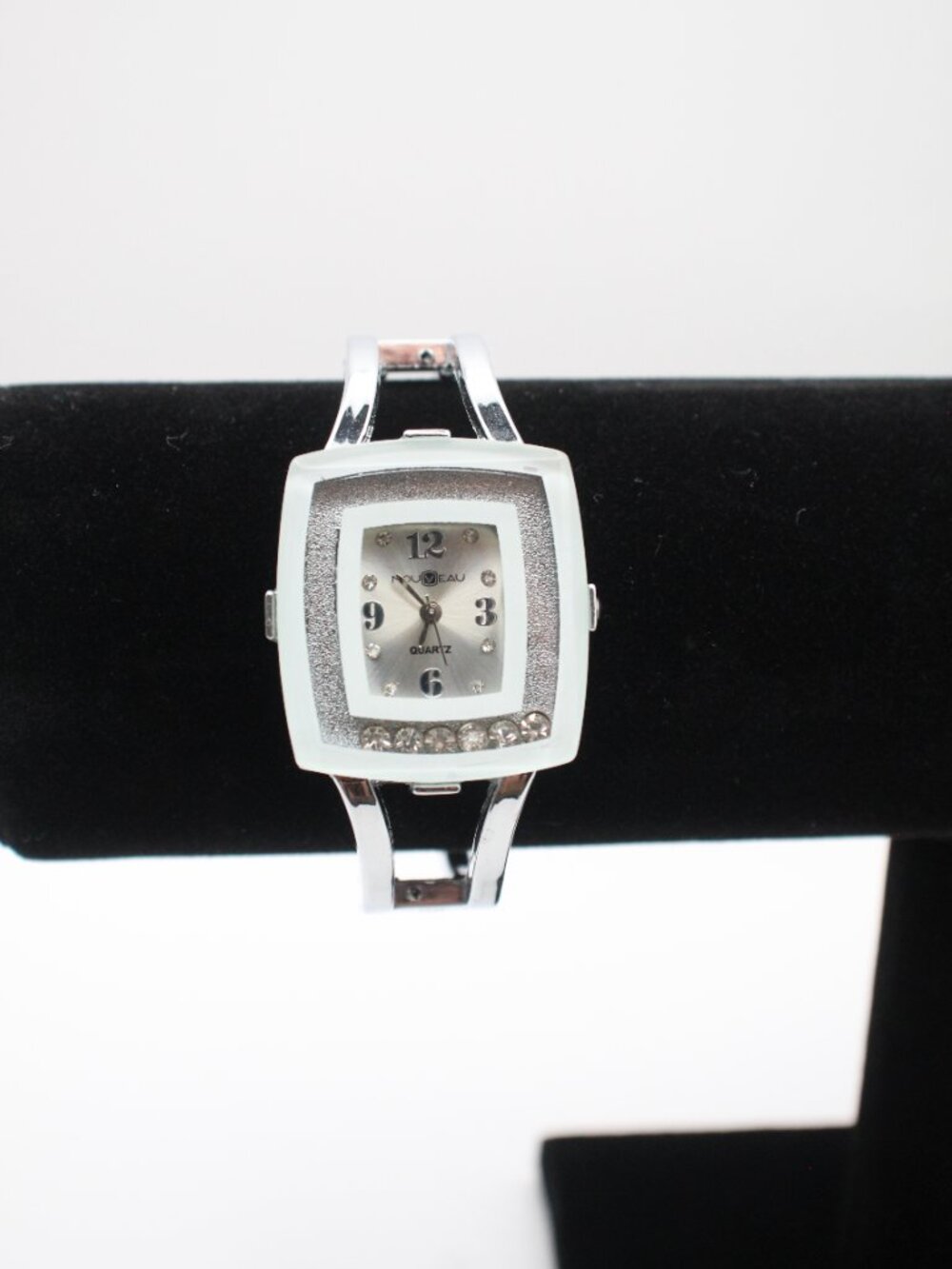 Nouveau Women's Bangle Watch 28mm Case Floating Crystals Silver